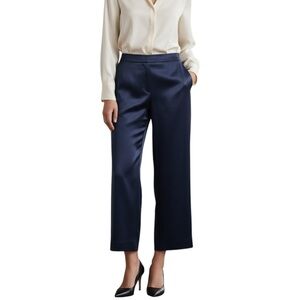 ST. JOHN Midnight Blue Straight Leg Satin Cropped Pants sz 12